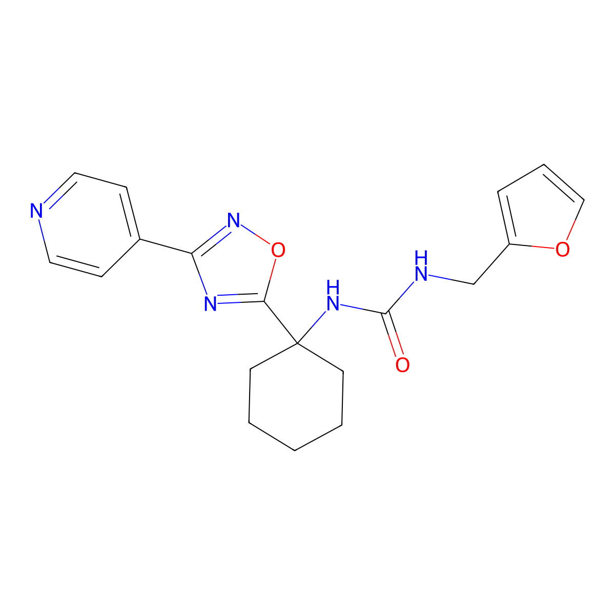1-(Furan-2-ylmethyl)-3-(1-(3-(pyridin-4-yl)-1,2,4-oxadiazol-5-yl)cyclohexyl)urea molecular structure, CAS 1396865-01-2