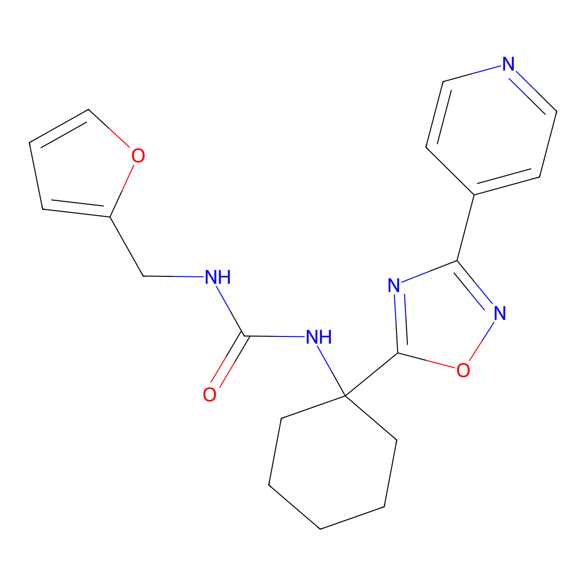 1-(Furan-2-ylmethyl)-3-(1-(3-(pyridin-4-yl)-1,2,4-oxadiazol-5-yl)cyclohexyl)urea molecular structure, CAS 1396865-01-2