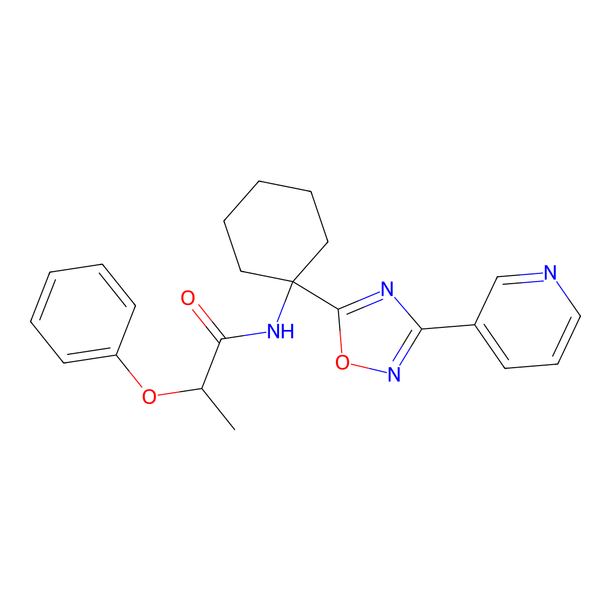 2-phenoxy-N-{1-[3-(pyridin-3-yl)-1,2,4-oxadiazol-5-yl]cyclohexyl}propanamide molecular structure, CAS 1396865-05-6