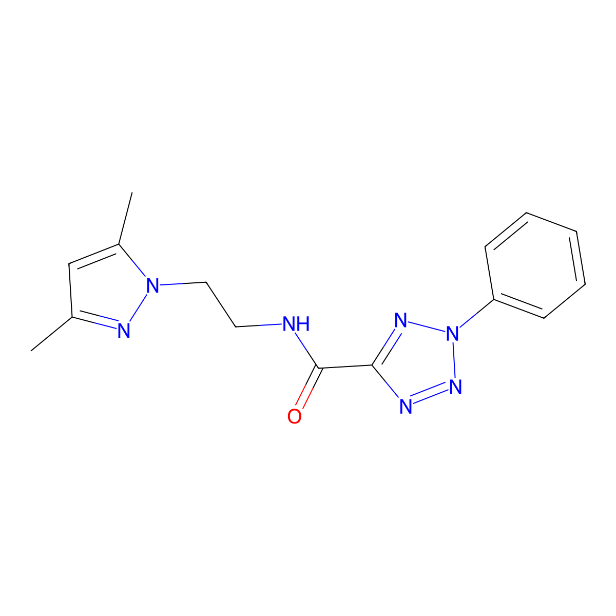N-(2-(3,5-dimethyl-1H-pyrazol-1-yl)ethyl)-2-phenyl-2H-tetrazole-5-carboxamide molecular structure, CAS 1396865-07-8
