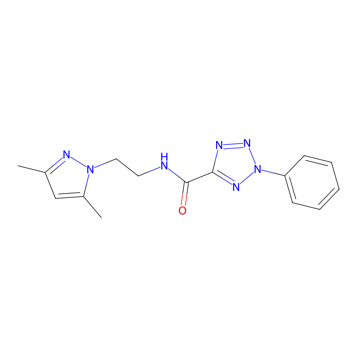 N-(2-(3,5-dimethyl-1H-pyrazol-1-yl)ethyl)-2-phenyl-2H-tetrazole-5-carboxamide molecular structure, CAS 1396865-07-8