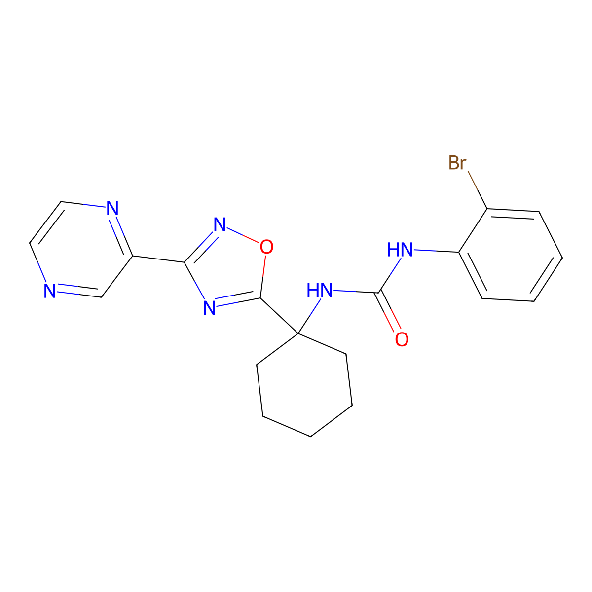 1-(2-Bromophenyl)-3-{1-[3-(pyrazin-2-yl)-1,2,4-oxadiazol-5-yl]cyclohexyl}urea molecular structure, CAS 1396865-15-8