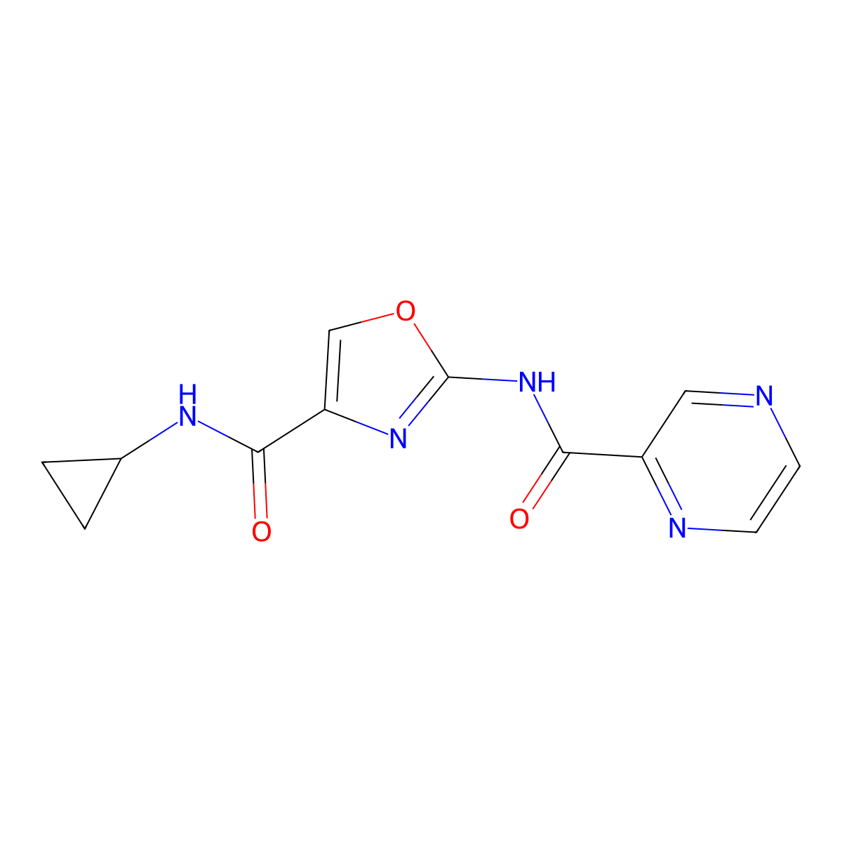 N-[4-(cyclopropylcarbamoyl)-1,3-oxazol-2-yl]pyrazine-2-carboxamide molecular structure, CAS 1396865-18-1