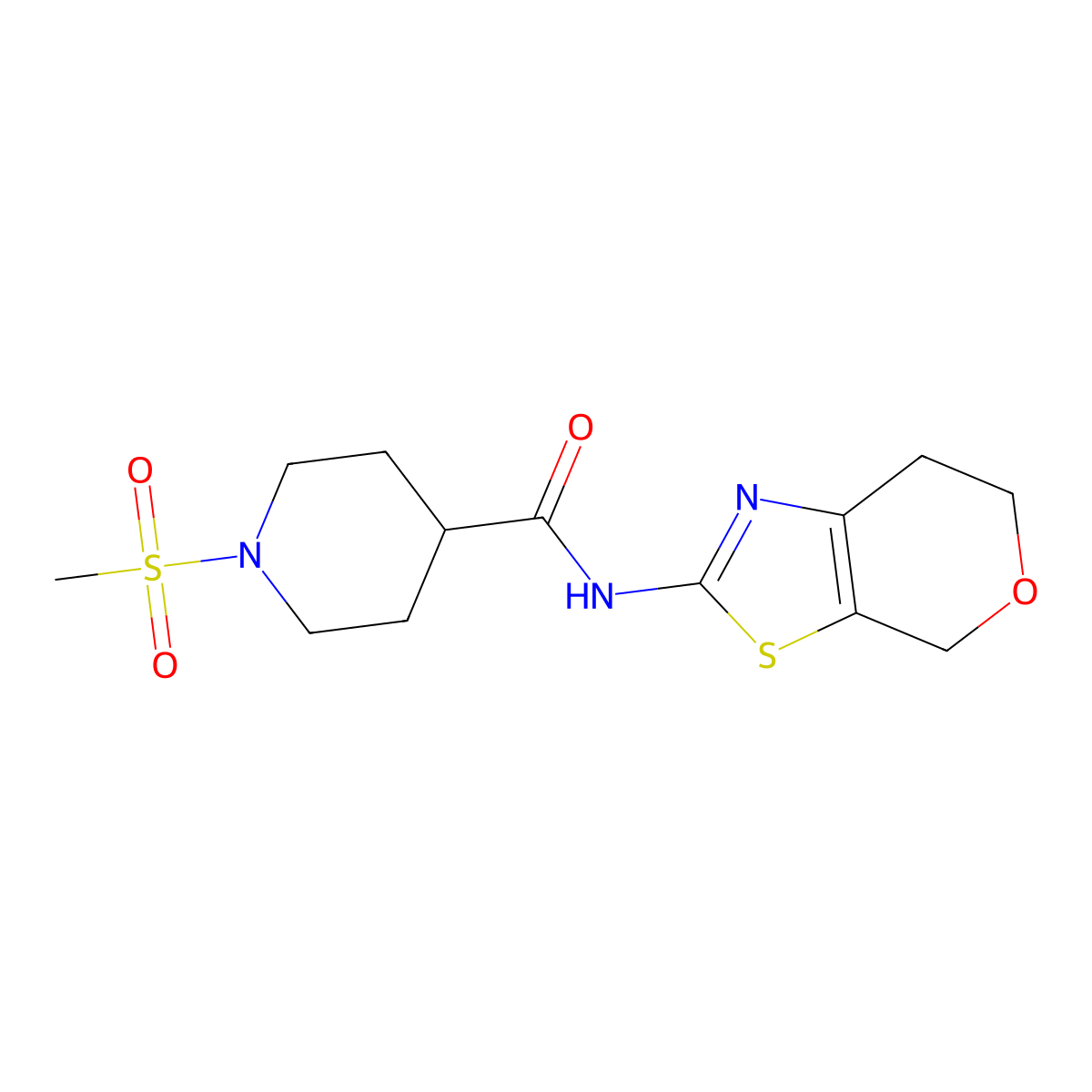 N-(6,7-dihydro-4H-pyrano[4,3-d]thiazol-2-yl)-1-(methylsulfonyl)piperidine-4-carboxamide molecular structure, CAS 1396865-19-2