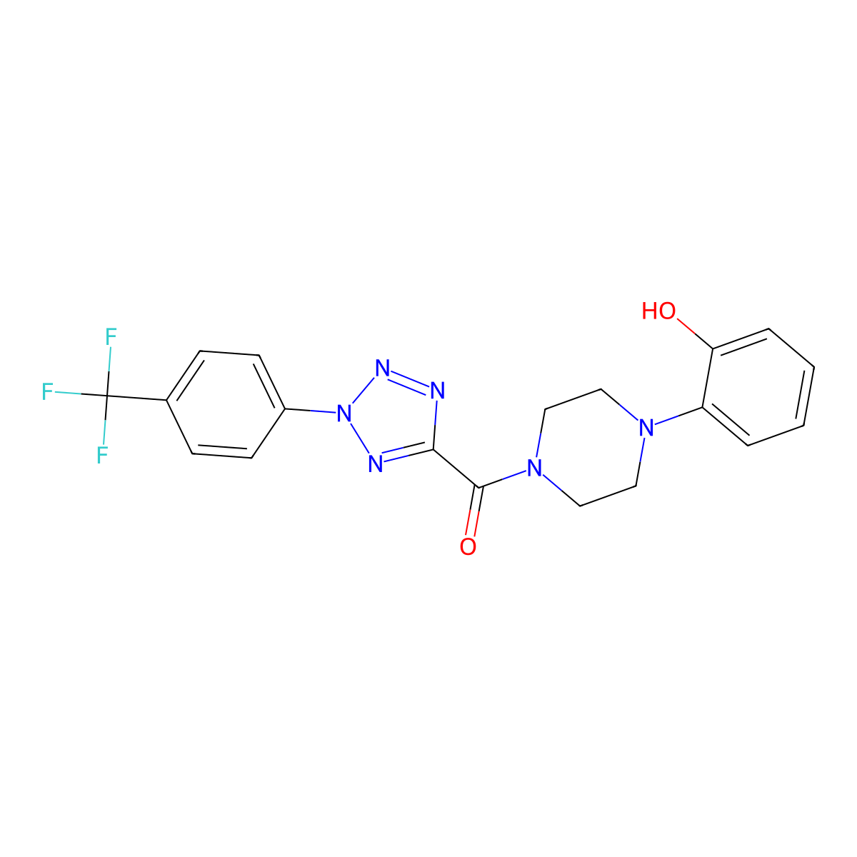 (4-(2-hydroxyphenyl)piperazin-1-yl)(2-(4-(trifluoromethyl)phenyl)-2H-tetrazol-5-yl)methanone molecular structure, CAS 1396865-22-7