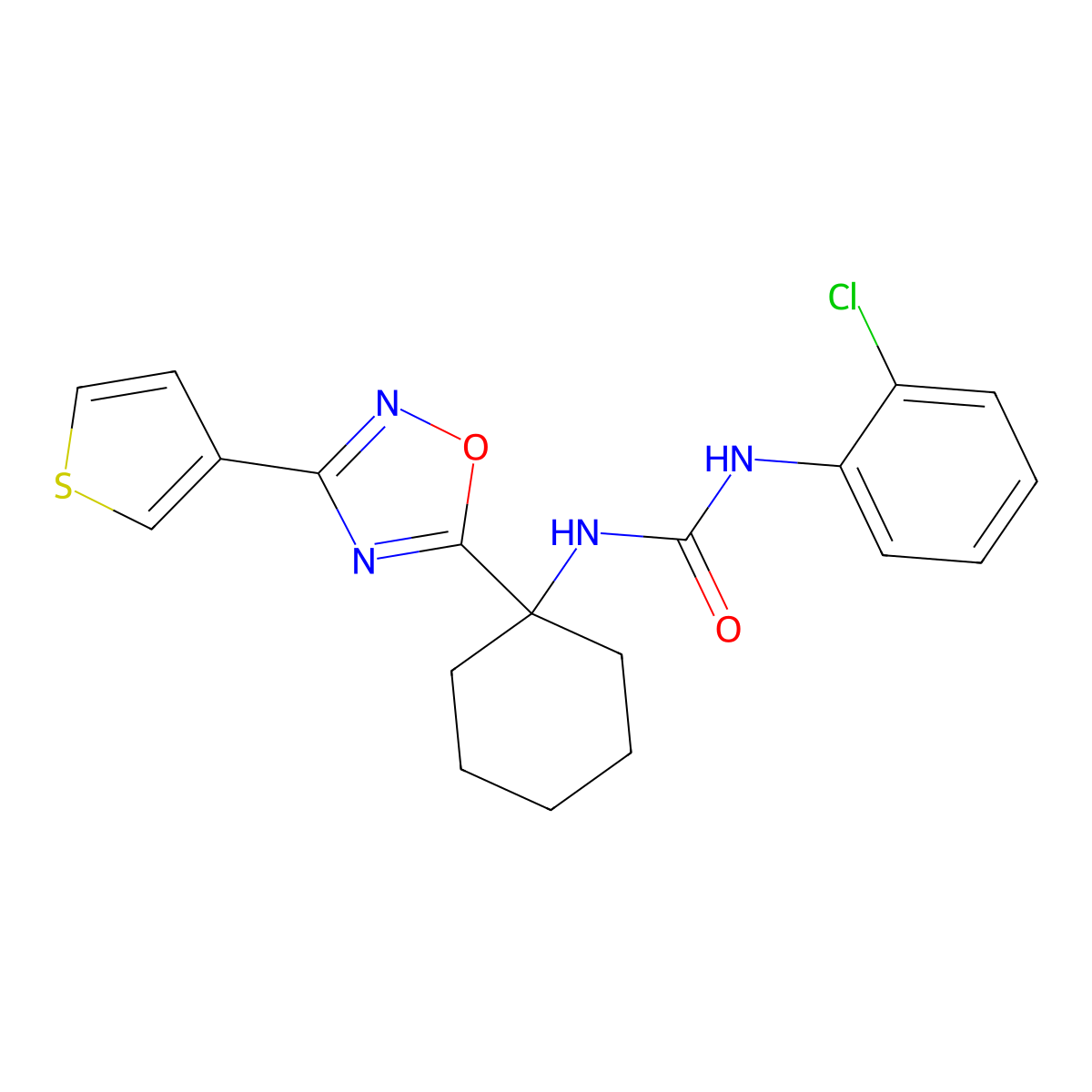 1-(2-Chlorophenyl)-3-(1-(3-(thiophen-3-yl)-1,2,4-oxadiazol-5-yl)cyclohexyl)urea molecular structure, CAS 1396865-24-9