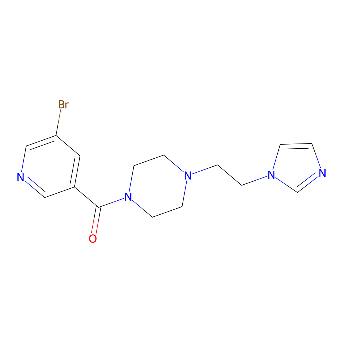 (4-(2-(1H-imidazol-1-yl)ethyl)piperazin-1-yl)(5-bromopyridin-3-yl)methanone molecular structure, CAS 1396865-31-8