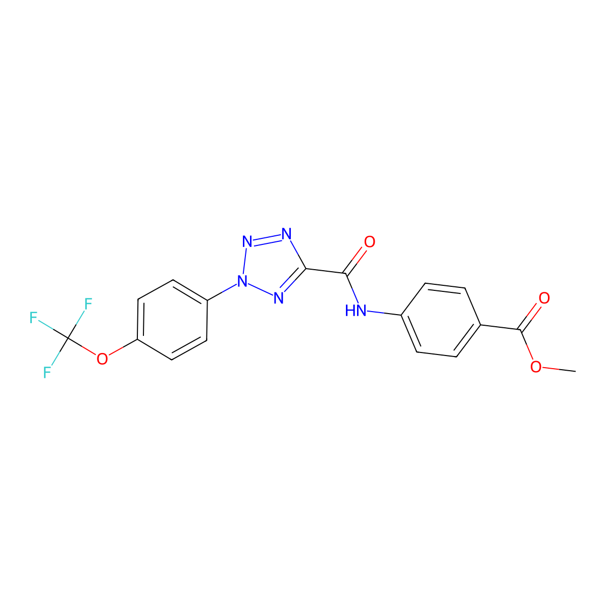 methyl 4-(2-(4-(trifluoromethoxy)phenyl)-2H-tetrazole-5-carboxamido)benzoate molecular structure, CAS 1396865-37-4