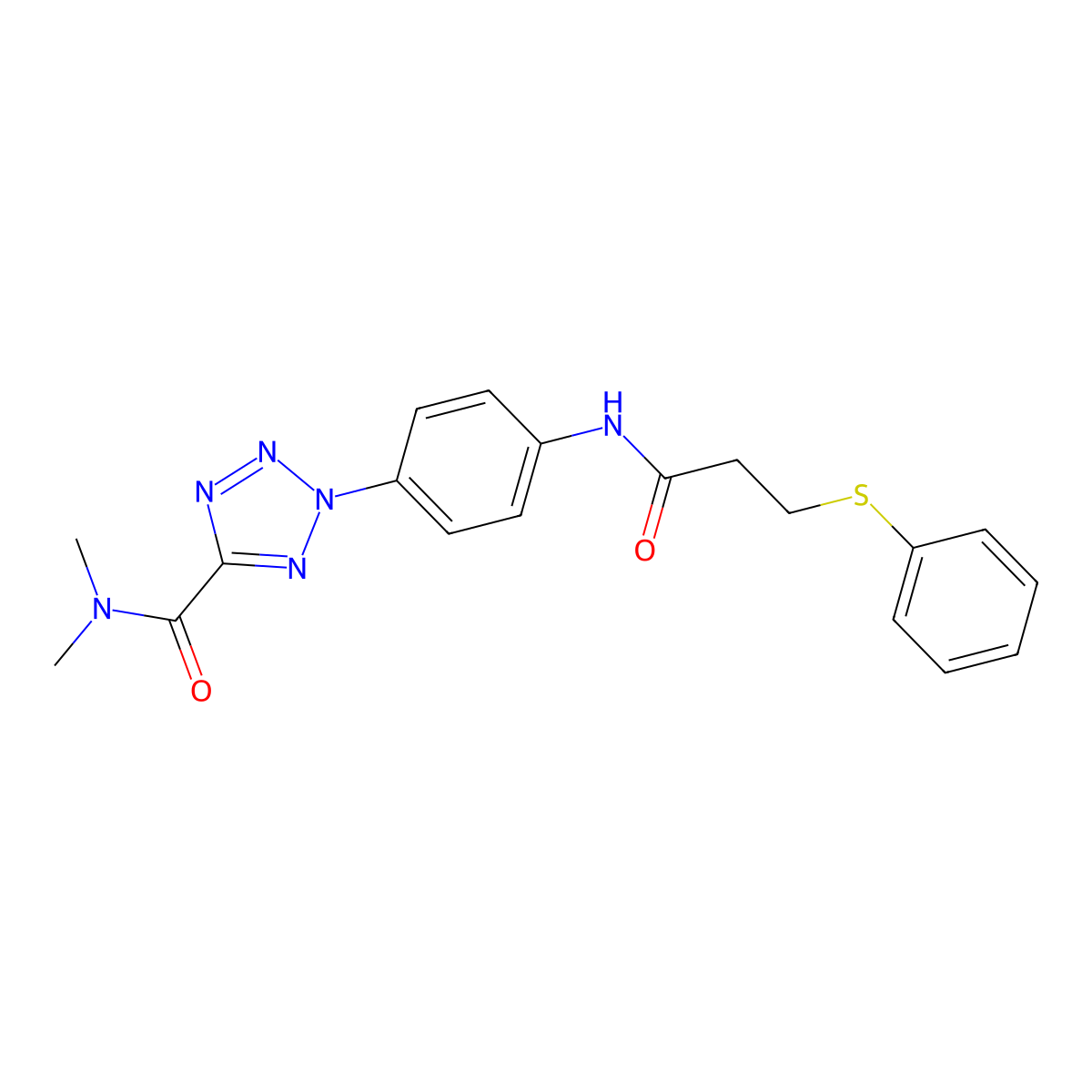 N,N-dimethyl-2-(4-(3-(phenylthio)propanamido)phenyl)-2H-tetrazole-5-carboxamide molecular structure, CAS 1396865-40-9