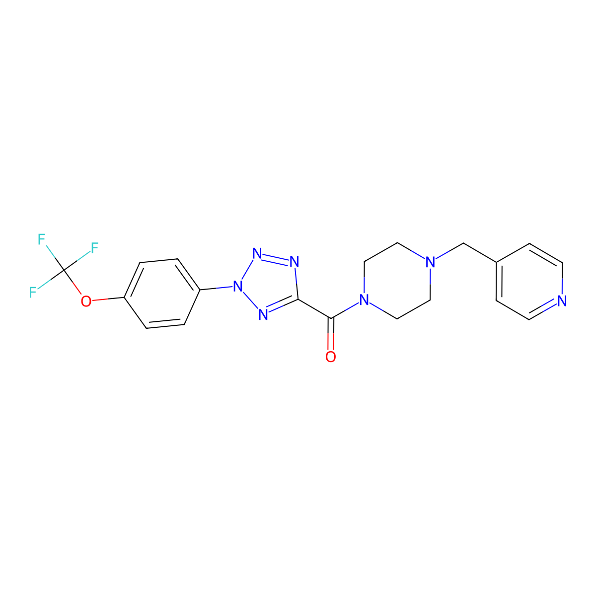 (4-(pyridin-4-ylmethyl)piperazin-1-yl)(2-(4-(trifluoromethoxy)phenyl)-2H-tetrazol-5-yl)methanone molecular structure, CAS 1396865-43-2