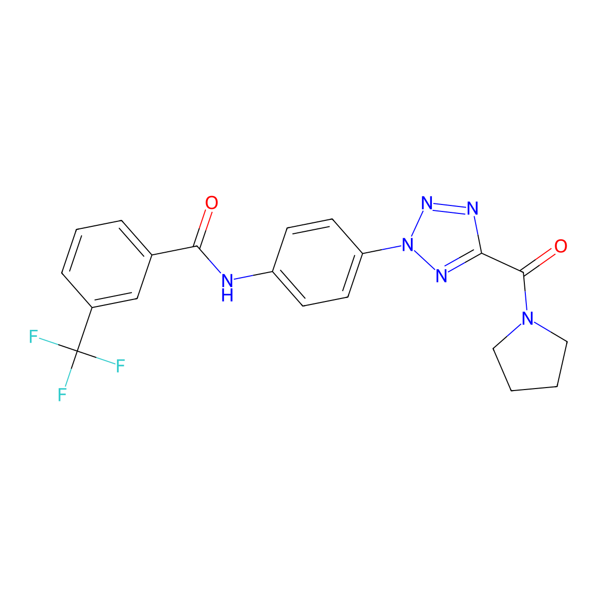 N-(4-(5-(pyrrolidine-1-carbonyl)-2H-tetrazol-2-yl)phenyl)-3-(trifluoromethyl)benzamide molecular structure, CAS 1396865-47-6