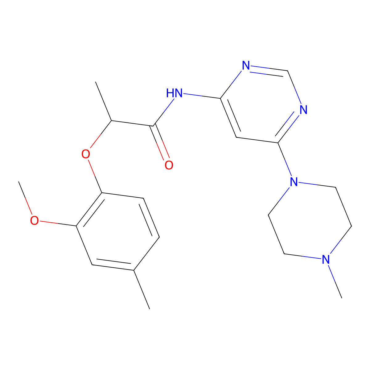 2-(2-methoxy-4-methylphenoxy)-N-[6-(4-methylpiperazin-1-yl)pyrimidin-4-yl]propanamide molecular structure, CAS 1396865-48-7