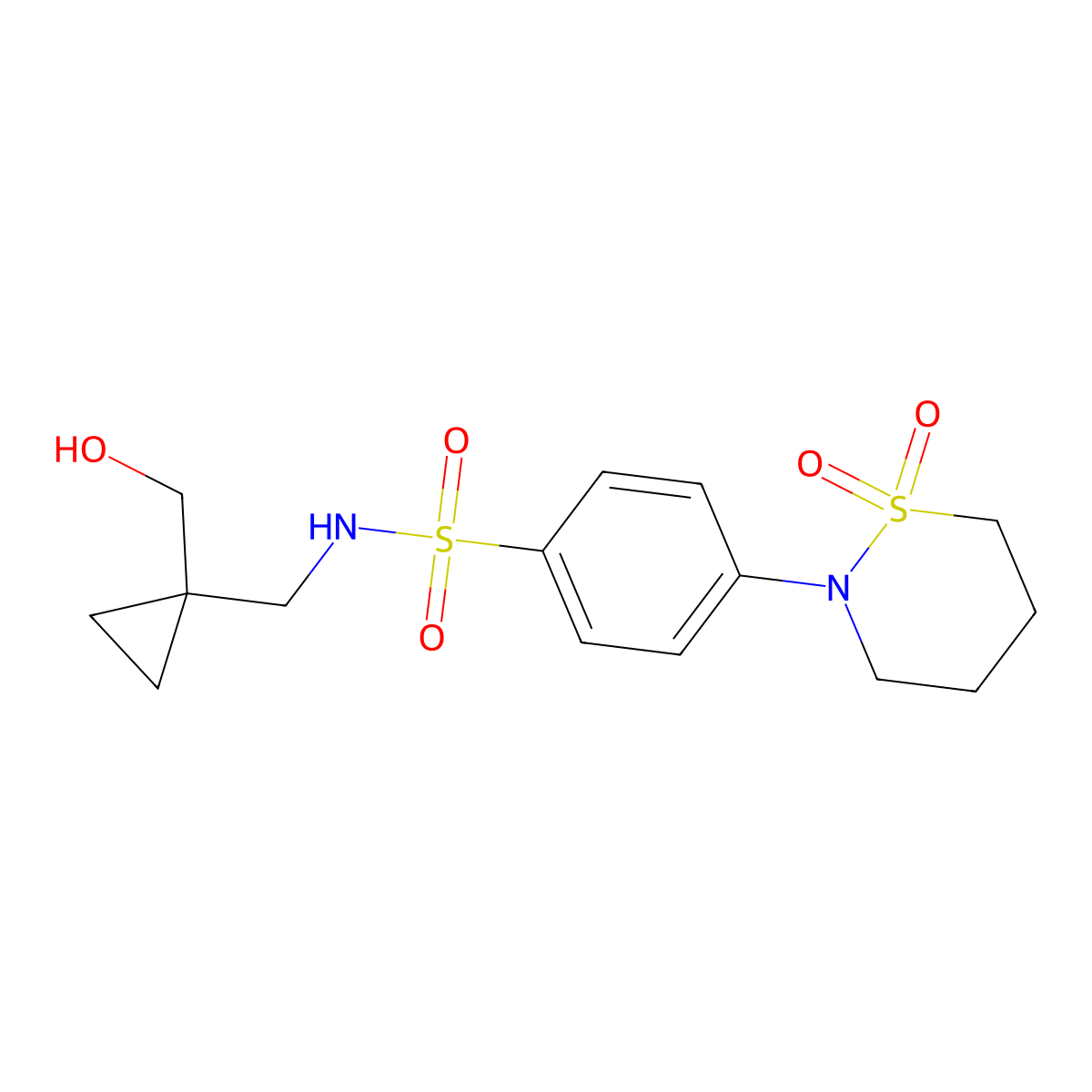 4-(1,1-dioxido-1,2-thiazinan-2-yl)-N-((1-(hydroxymethyl)cyclopropyl)methyl)benzenesulfonamide molecular structure, CAS 1396865-52-3