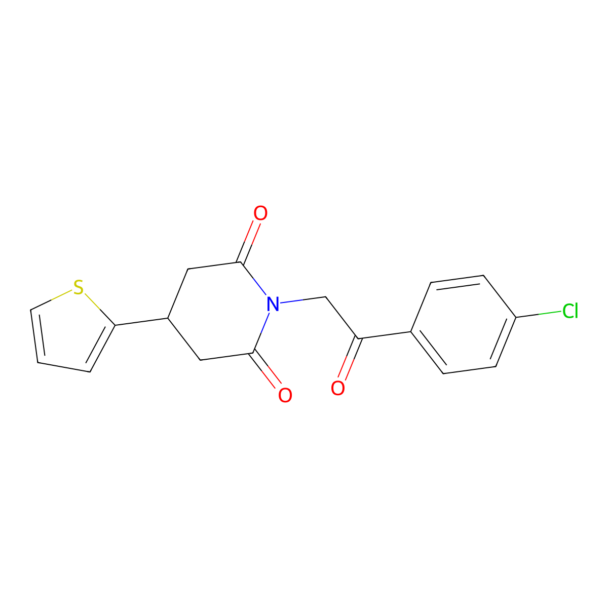 1-[2-(4-Chlorophenyl)-2-oxoethyl]-4-(thiophen-2-yl)piperidine-2,6-dione molecular structure, CAS 1396865-54-5