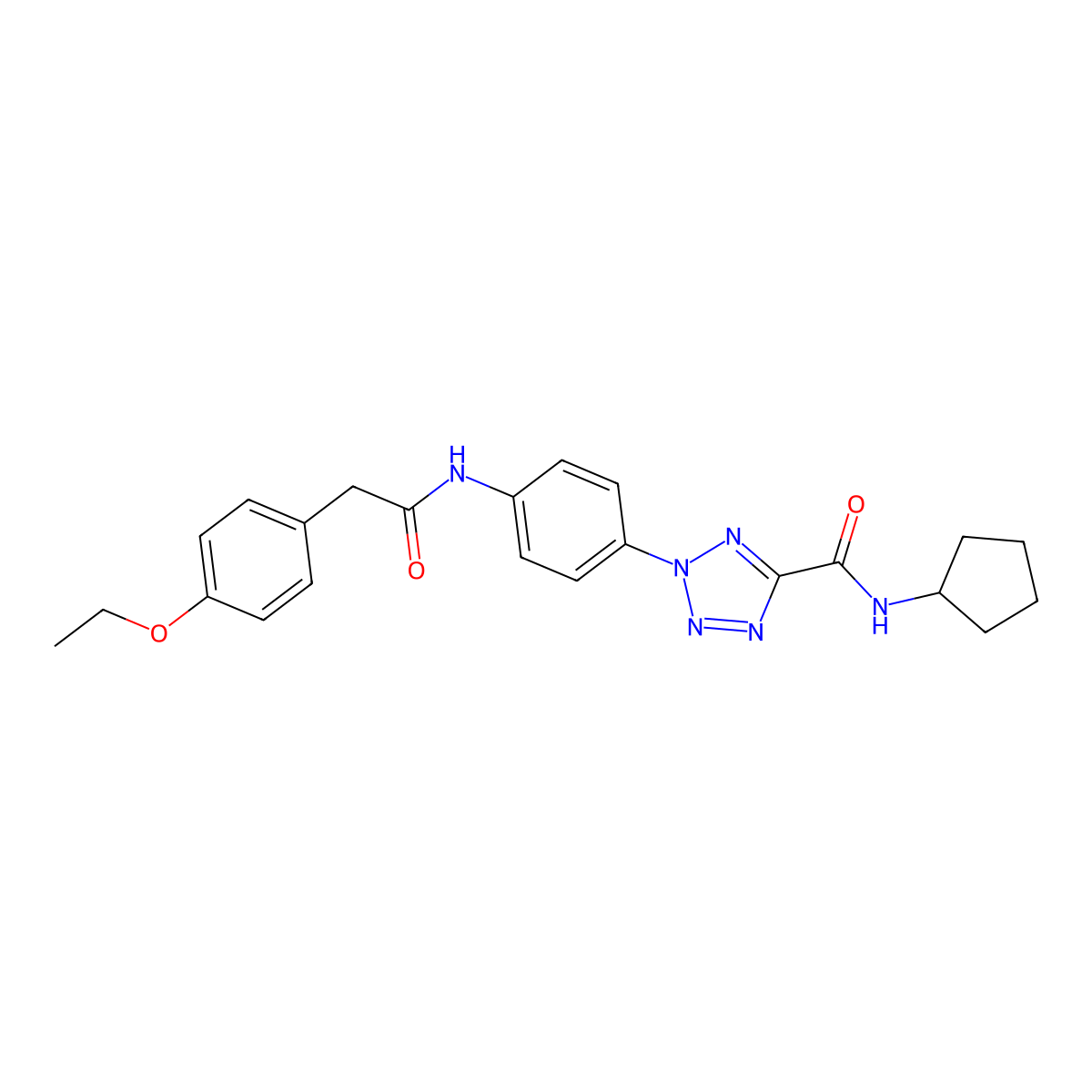 N-cyclopentyl-2-(4-(2-(4-ethoxyphenyl)acetamido)phenyl)-2H-tetrazole-5-carboxamide molecular structure, CAS 1396865-55-6