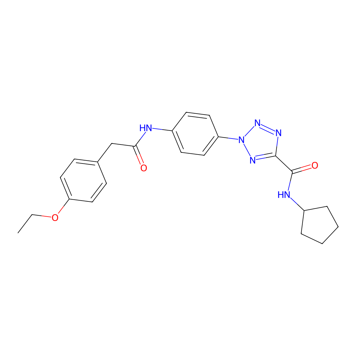 N-cyclopentyl-2-(4-(2-(4-ethoxyphenyl)acetamido)phenyl)-2H-tetrazole-5-carboxamide molecular structure, CAS 1396865-55-6