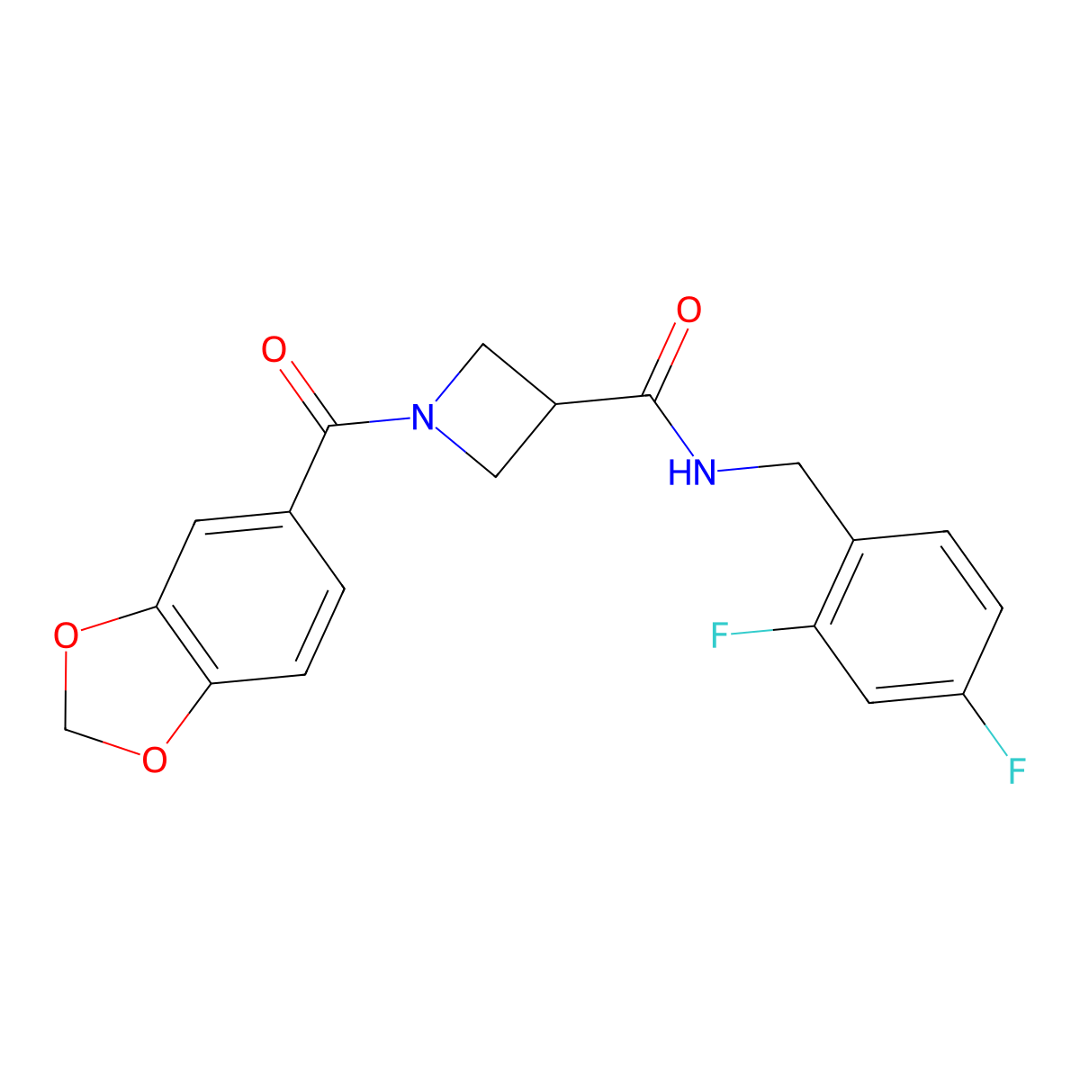 1-(benzo[d][1,3]dioxole-5-carbonyl)-N-(2,4-difluorobenzyl)azetidine-3-carboxamide molecular structure, CAS 1396865-57-8