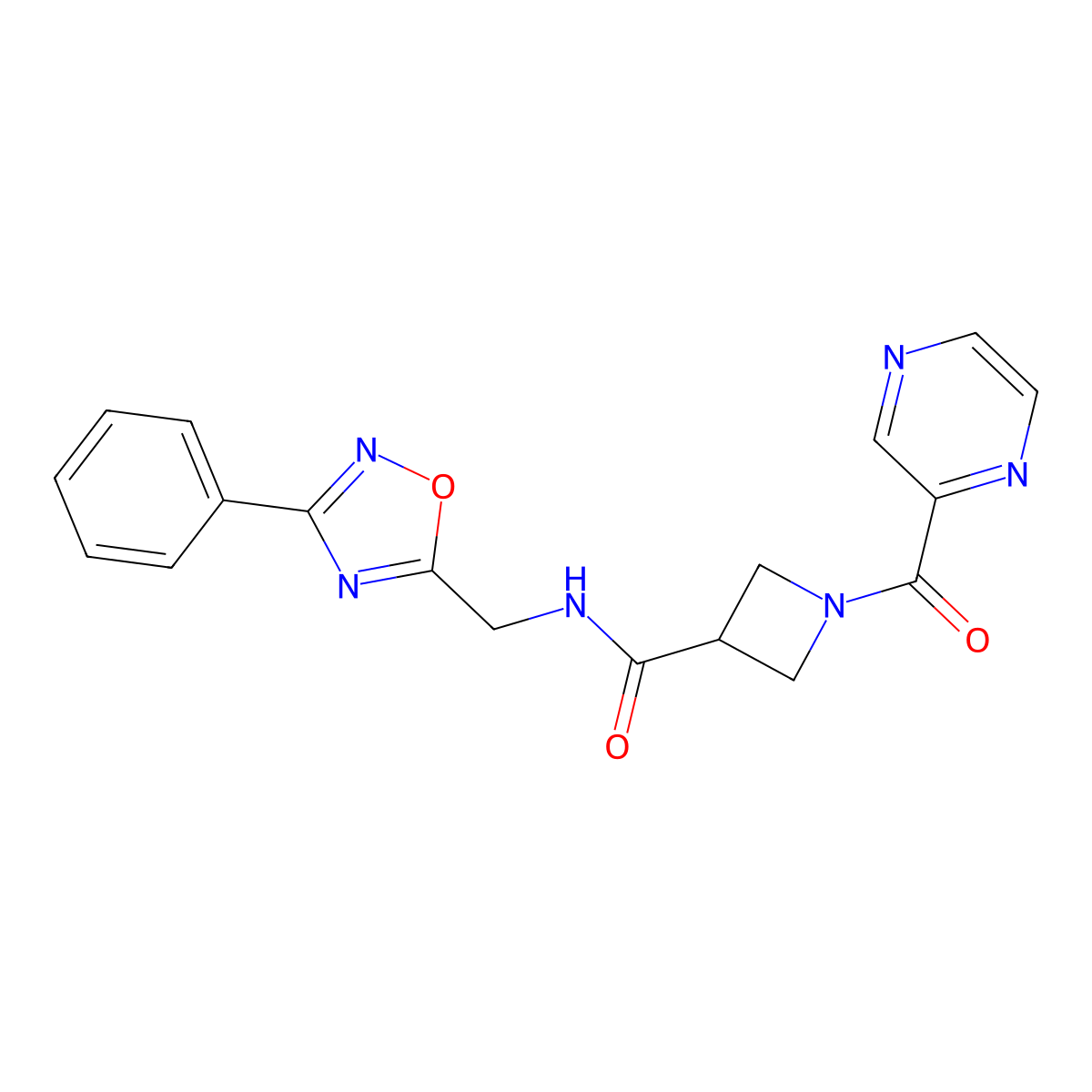 N-[(3-phenyl-1,2,4-oxadiazol-5-yl)methyl]-1-(pyrazine-2-carbonyl)azetidine-3-carboxamide molecular structure, CAS 1396865-62-5