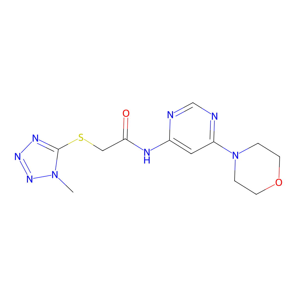 2-((1-methyl-1H-tetrazol-5-yl)thio)-N-(6-morpholinopyrimidin-4-yl)acetamide molecular structure, CAS 1396865-64-7