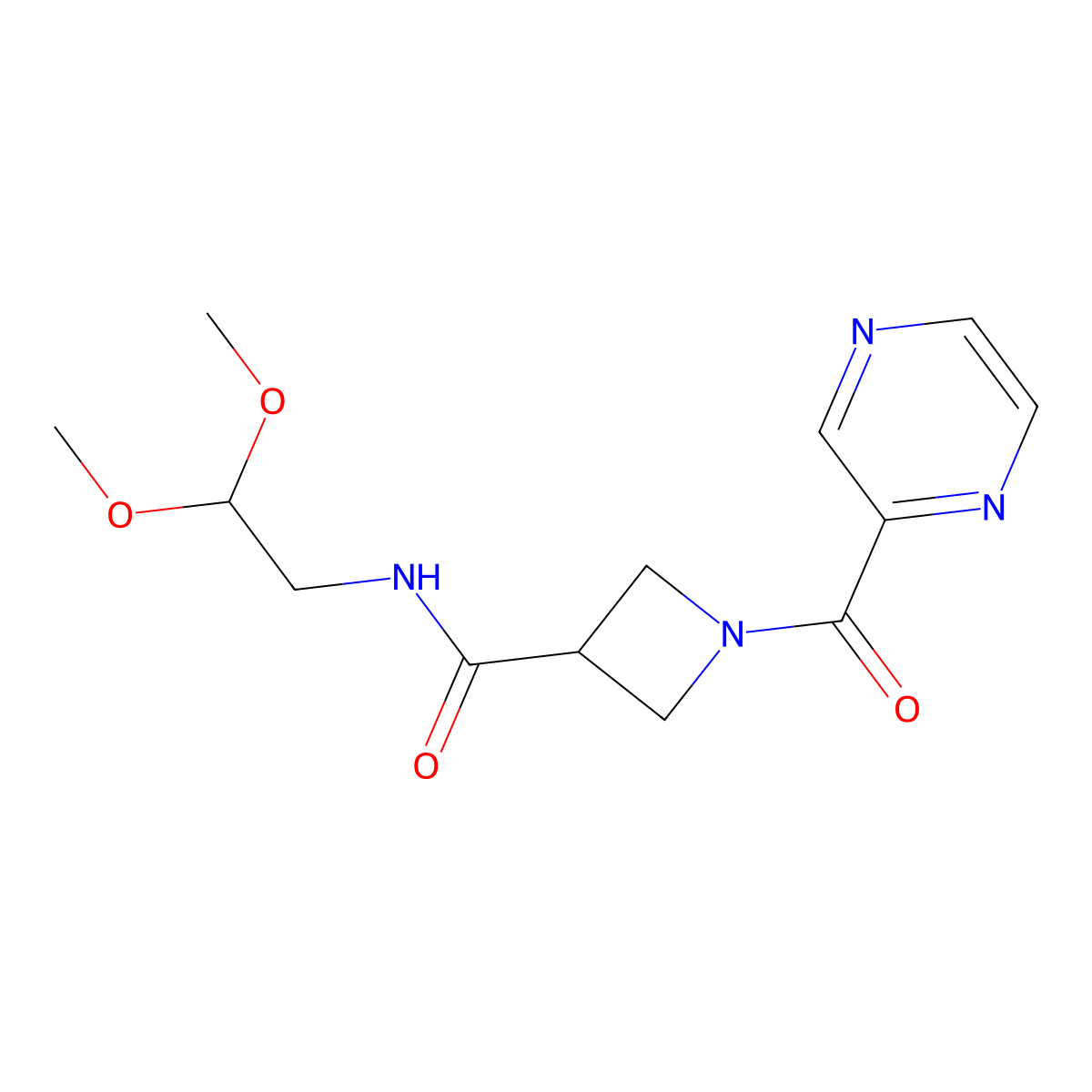 N-(2,2-dimethoxyethyl)-1-(pyrazine-2-carbonyl)azetidine-3-carboxamide molecular structure, CAS 1396865-67-0