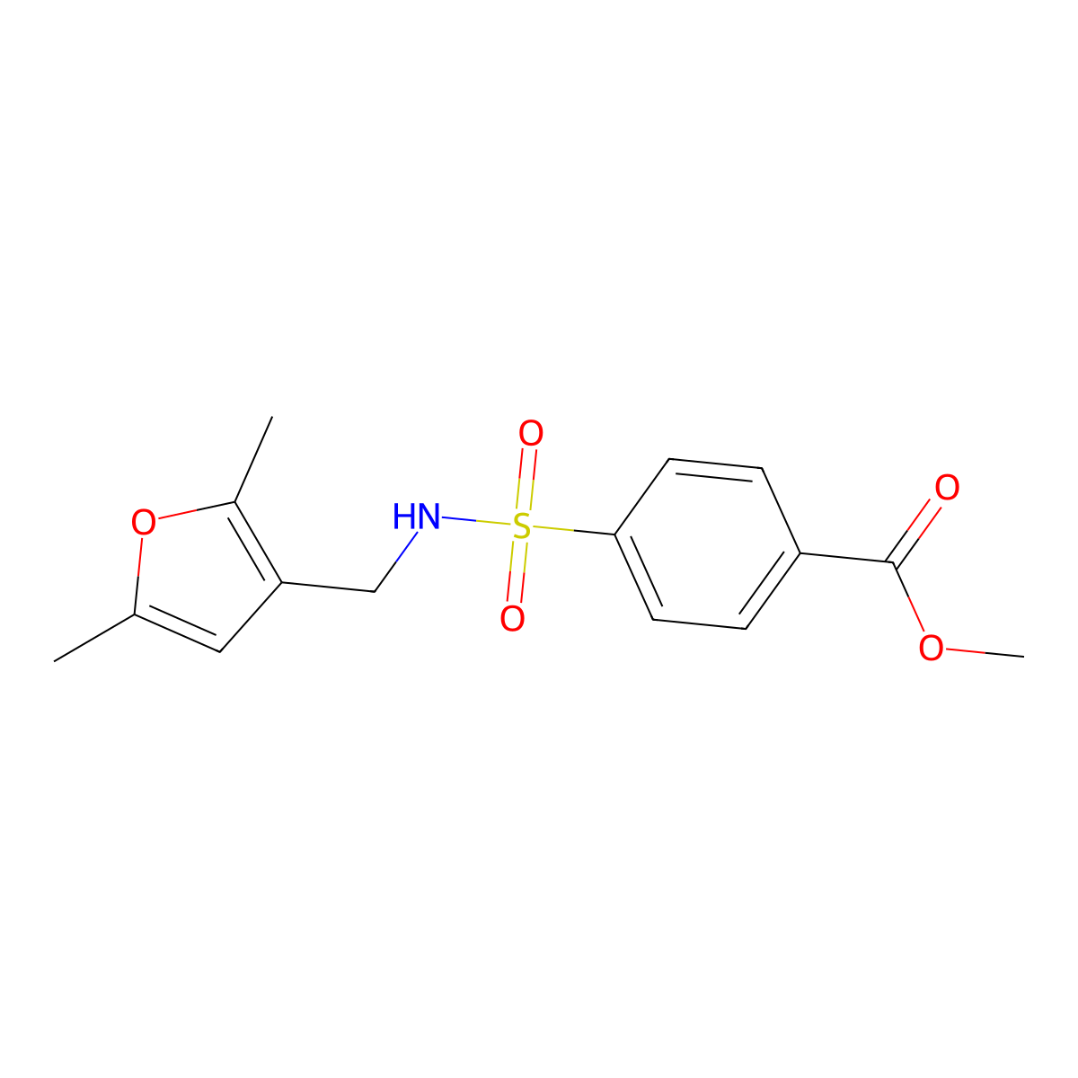 methyl 4-(N-((2,5-dimethylfuran-3-yl)methyl)sulfamoyl)benzoate molecular structure, CAS 1396865-74-9
