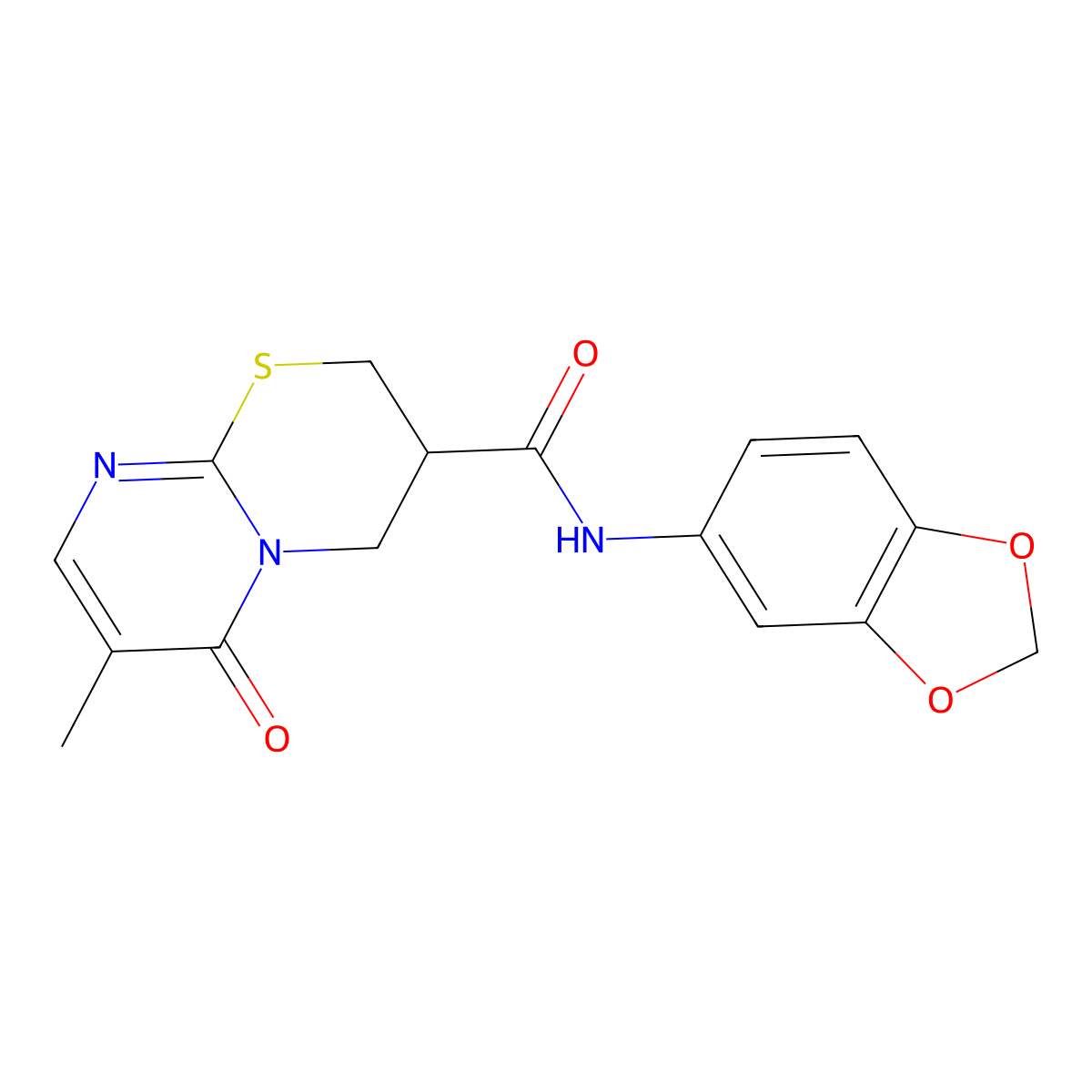 N-(benzo[d][1,3]dioxol-5-yl)-7-methyl-6-oxo-2,3,4,6-tetrahydropyrimido[2,1-b][1,3]thiazine-3-carboxamide molecular structure, CAS 1396865-80-7