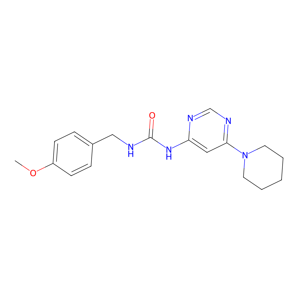 1-(4-Methoxybenzyl)-3-(6-(piperidin-1-yl)pyrimidin-4-yl)urea molecular structure, CAS 1396865-82-9