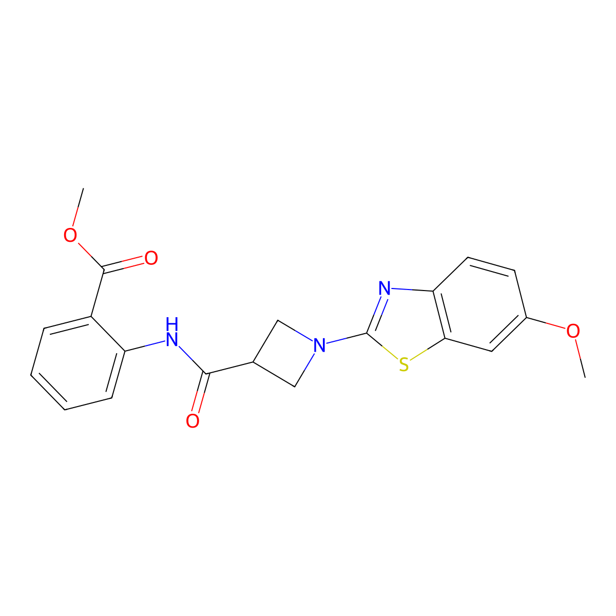 Methyl 2-(1-(6-methoxybenzo[d]thiazol-2-yl)azetidine-3-carboxamido)benzoate molecular structure, CAS 1396865-87-4