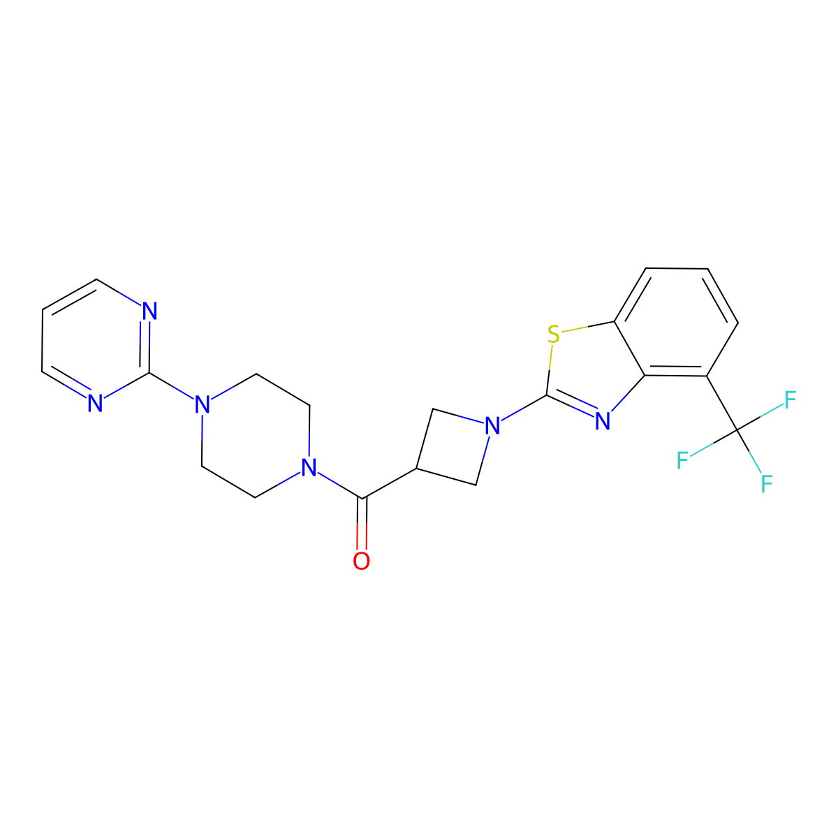 2-{3-[4-(Pyrimidin-2-yl)piperazine-1-carbonyl]azetidin-1-yl}-4-(trifluoromethyl)-1,3-benzothiazole molecular structure, CAS 1396865-96-5