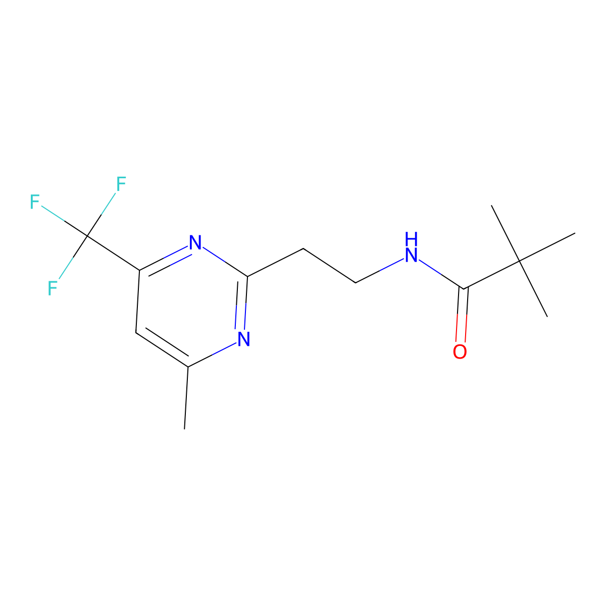 2,2-dimethyl-N-{2-[4-methyl-6-(trifluoromethyl)pyrimidin-2-yl]ethyl}propanamide molecular structure, CAS 1396866-01-5