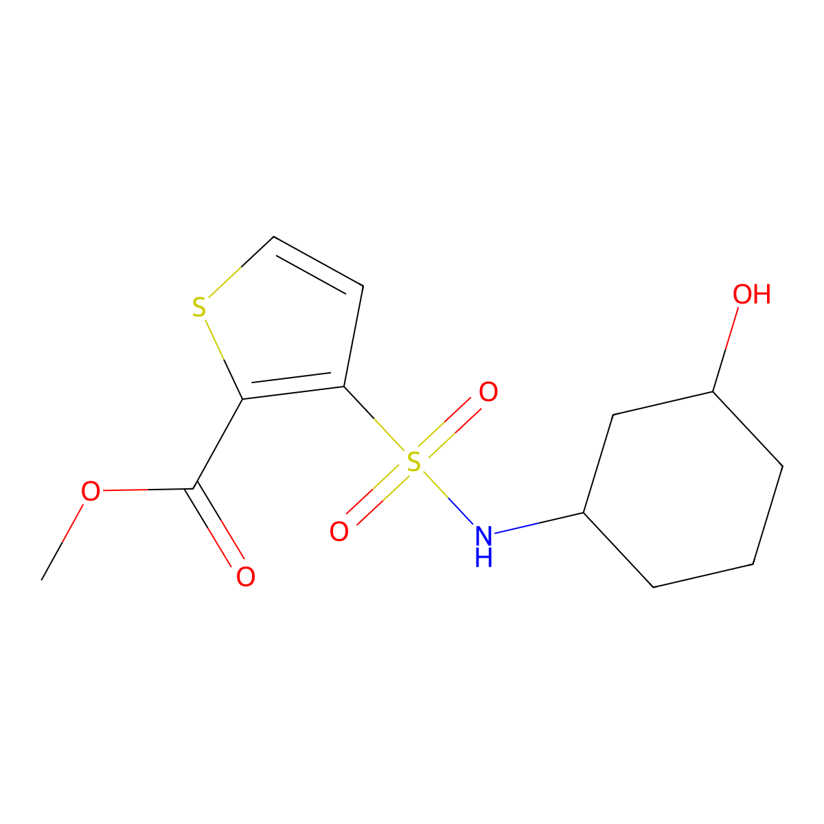 methyl 3-(N-(3-hydroxycyclohexyl)sulfamoyl)thiophene-2-carboxylate molecular structure, CAS 1396866-18-4