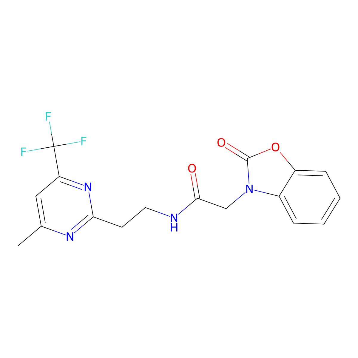 N-(2-(4-methyl-6-(trifluoromethyl)pyrimidin-2-yl)ethyl)-2-(2-oxobenzo[d]oxazol-3(2H)-yl)acetamide molecular structure, CAS 1396866-19-5