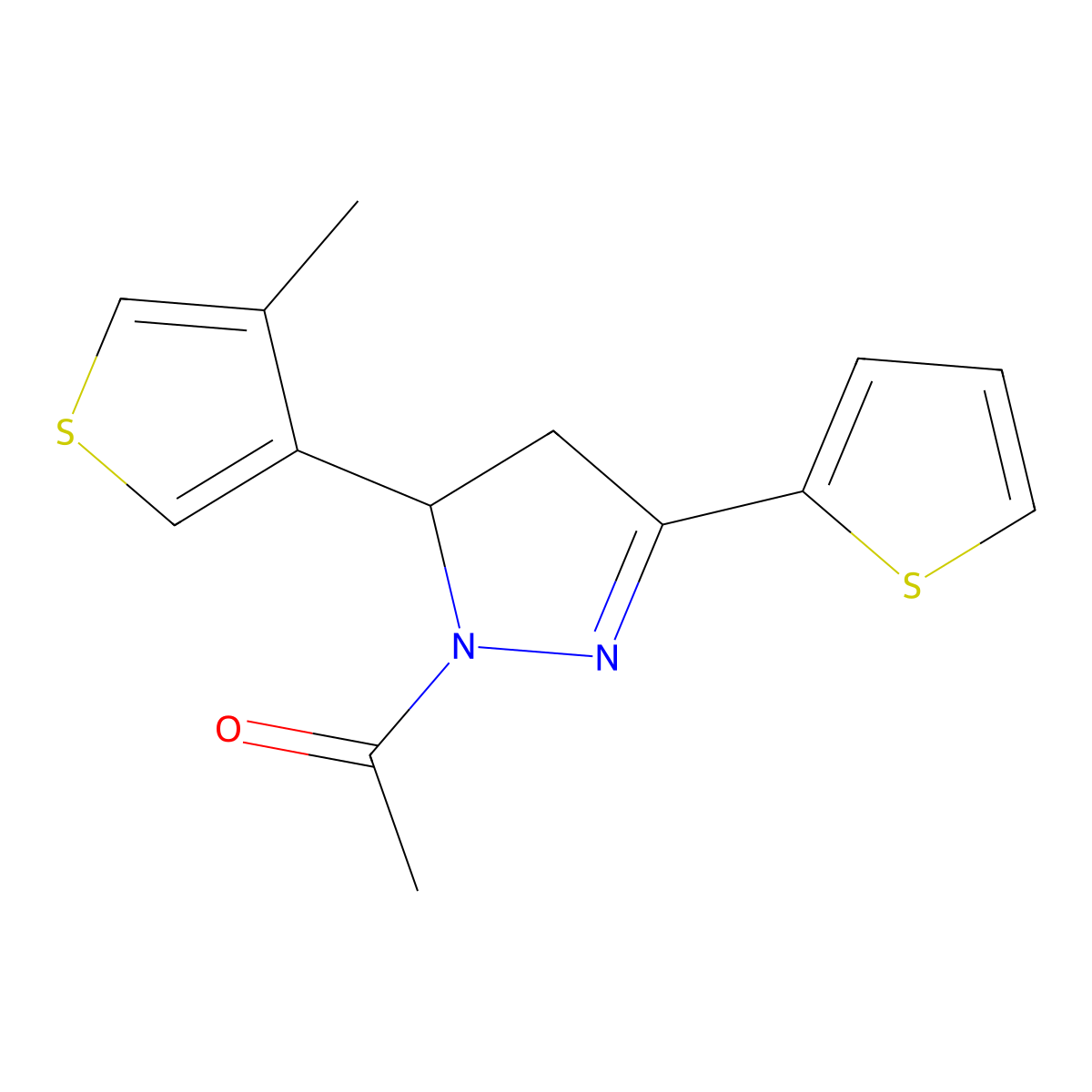 1-(5-(4-methylthiophen-3-yl)-3-(thiophen-2-yl)-4,5-dihydro-1H-pyrazol-1-yl)ethanone molecular structure, CAS 1396866-38-8