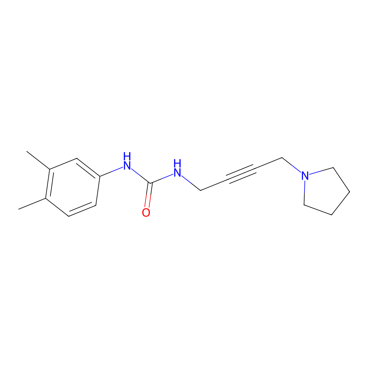 1-(3,4-Dimethylphenyl)-3-[4-(pyrrolidin-1-yl)but-2-yn-1-yl]urea molecular structure, CAS 1396866-46-8