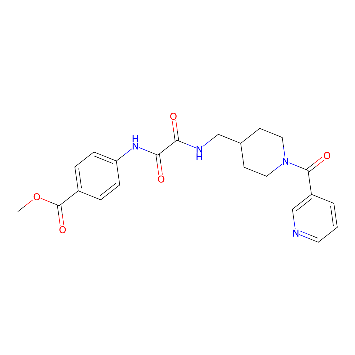 Methyl 4-(2-(((1-nicotinoylpiperidin-4-yl)methyl)amino)-2-oxoacetamido)benzoate molecular structure, CAS 1396866-47-9