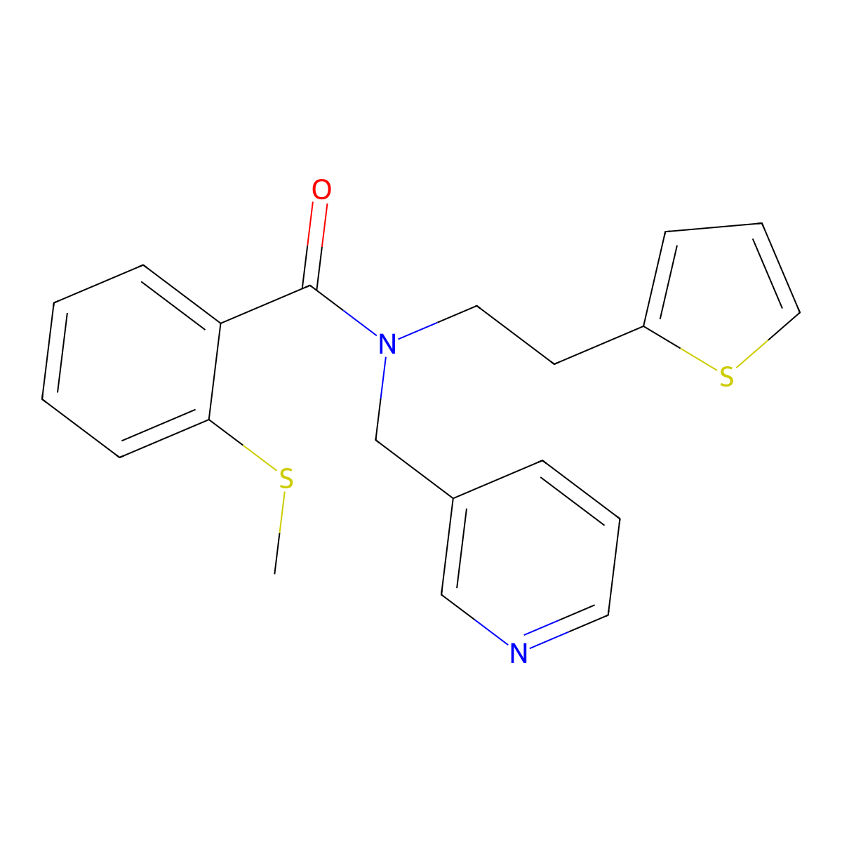 2-(methylthio)-N-(pyridin-3-ylmethyl)-N-(2-(thiophen-2-yl)ethyl)benzamide molecular structure, CAS 1396866-55-9