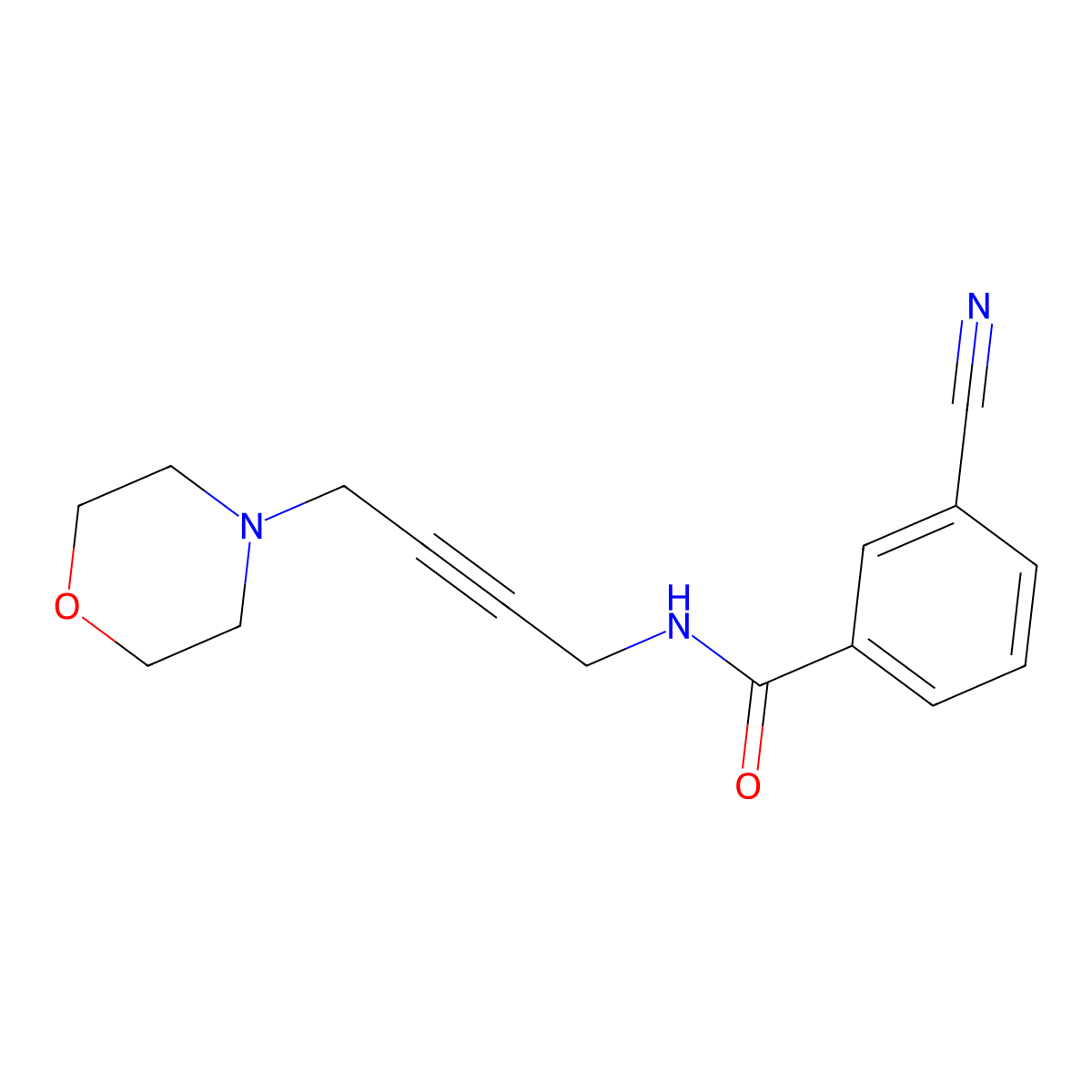 3-cyano-N-(4-morpholinobut-2-yn-1-yl)benzamide molecular structure, CAS 1396866-56-0