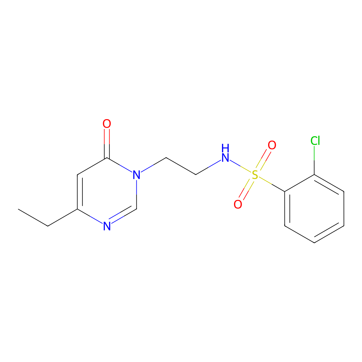 2-chloro-N-(2-(4-ethyl-6-oxopyrimidin-1(6H)-yl)ethyl)benzenesulfonamide molecular structure, CAS 1396866-57-1