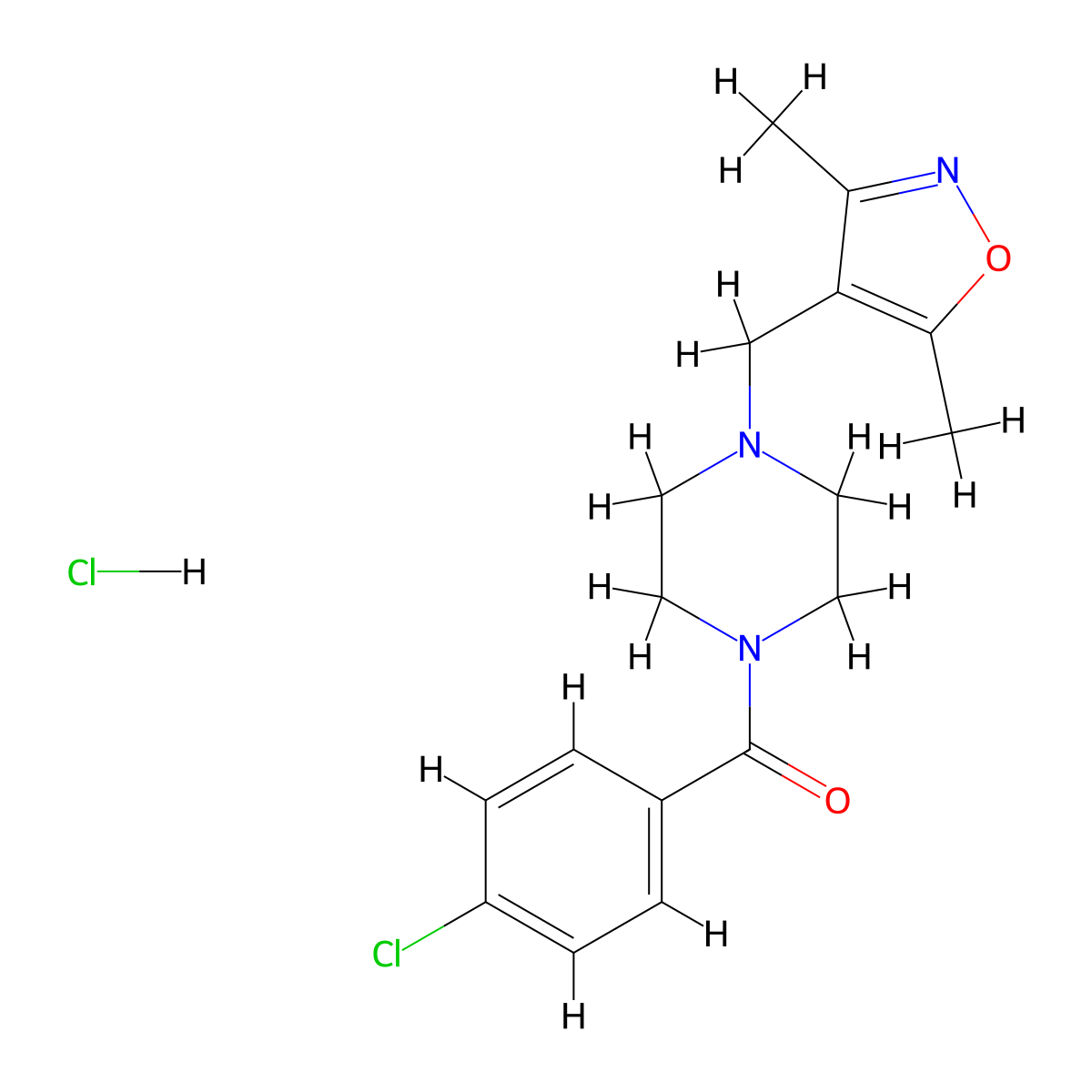 (4-Chlorophenyl)(4-((3,5-dimethylisoxazol-4-yl)methyl)piperazin-1-yl)methanone hydrochloride molecular structure, CAS 1396866-60-6