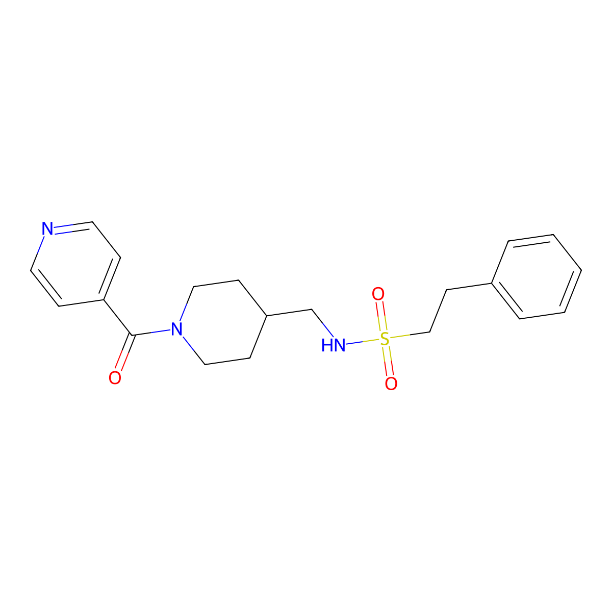 N-((1-isonicotinoylpiperidin-4-yl)methyl)-2-phenylethanesulfonamide molecular structure, CAS 1396866-63-9