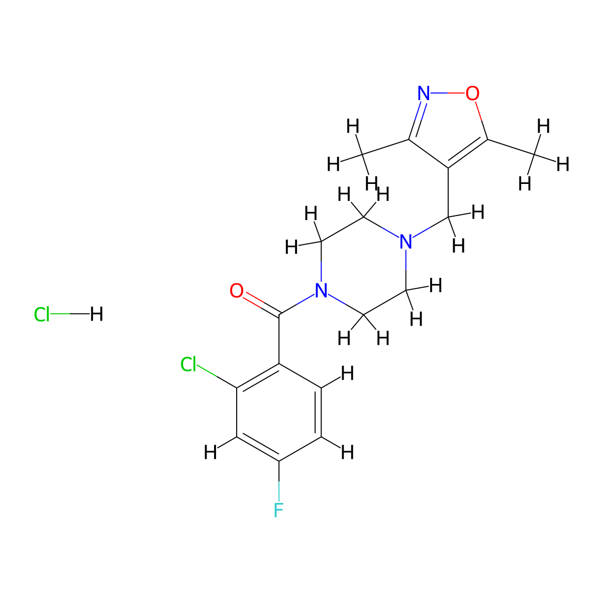 (2-Chloro-4-fluorophenyl)(4-((3,5-dimethylisoxazol-4-yl)methyl)piperazin-1-yl)methanone hydrochloride molecular structure, CAS 1396866-65-1