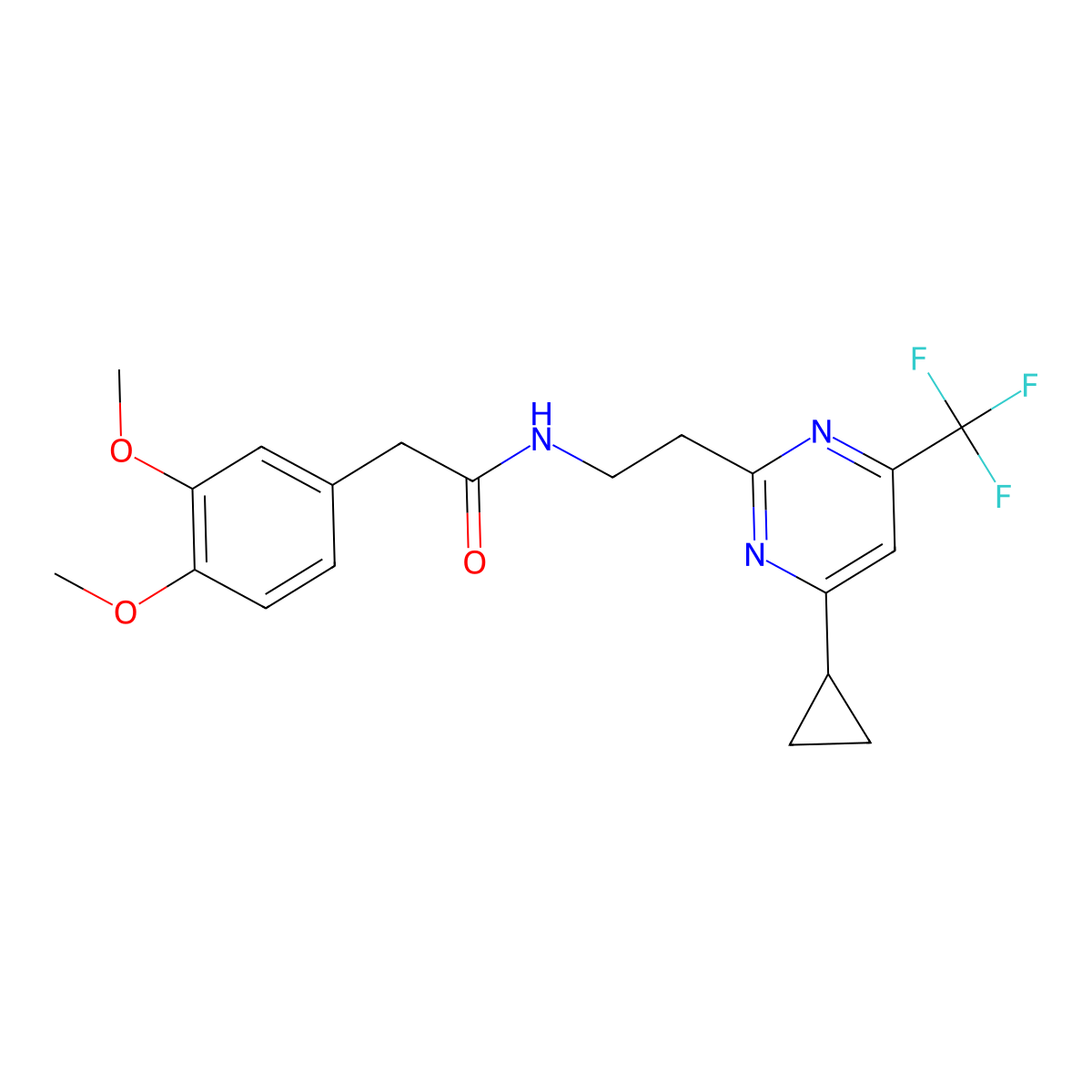 N-{2-[4-cyclopropyl-6-(trifluoromethyl)pyrimidin-2-yl]ethyl}-2-(3,4-dimethoxyphenyl)acetamide molecular structure, CAS 1396866-68-4