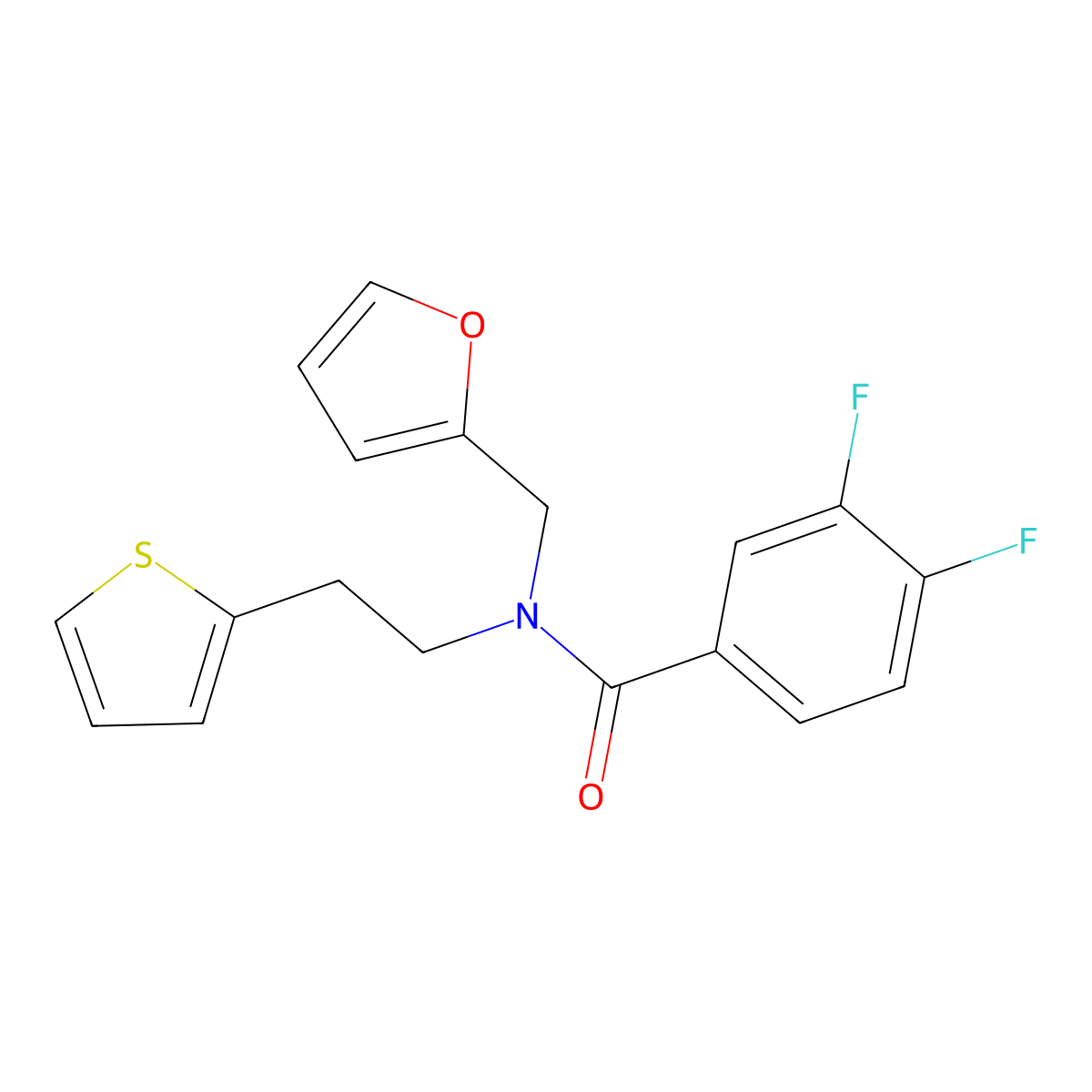 3,4-difluoro-N-(furan-2-ylmethyl)-N-(2-(thiophen-2-yl)ethyl)benzamide molecular structure, CAS 1396866-70-8