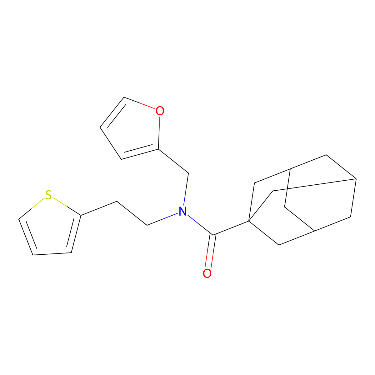N-[(furan-2-yl)methyl]-N-[2-(thiophen-2-yl)ethyl]adamantane-1-carboxamide molecular structure, CAS 1396866-74-2