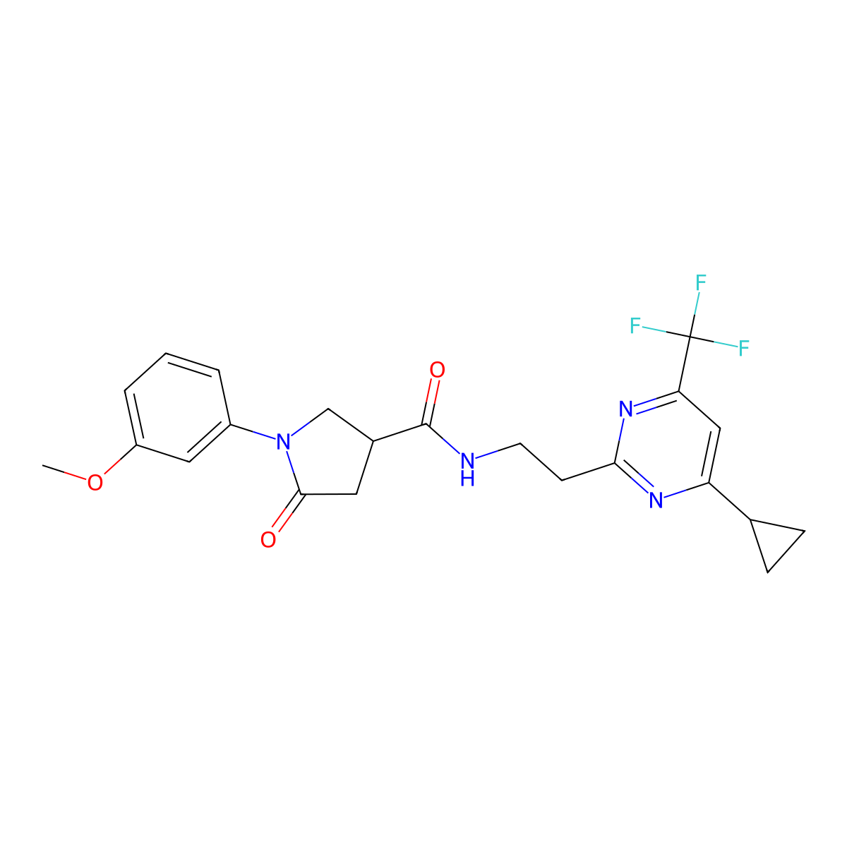 N-{2-[4-cyclopropyl-6-(trifluoromethyl)pyrimidin-2-yl]ethyl}-1-(3-methoxyphenyl)-5-oxopyrrolidine-3-carboxamide molecular structure, CAS 1396866-76-4