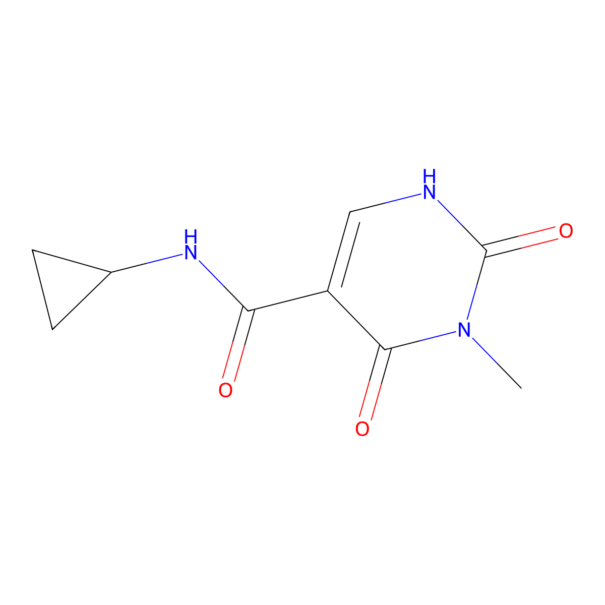N-cyclopropyl-3-methyl-2,4-dioxo-1,2,3,4-tetrahydropyrimidine-5-carboxamide molecular structure, CAS 1396866-79-7