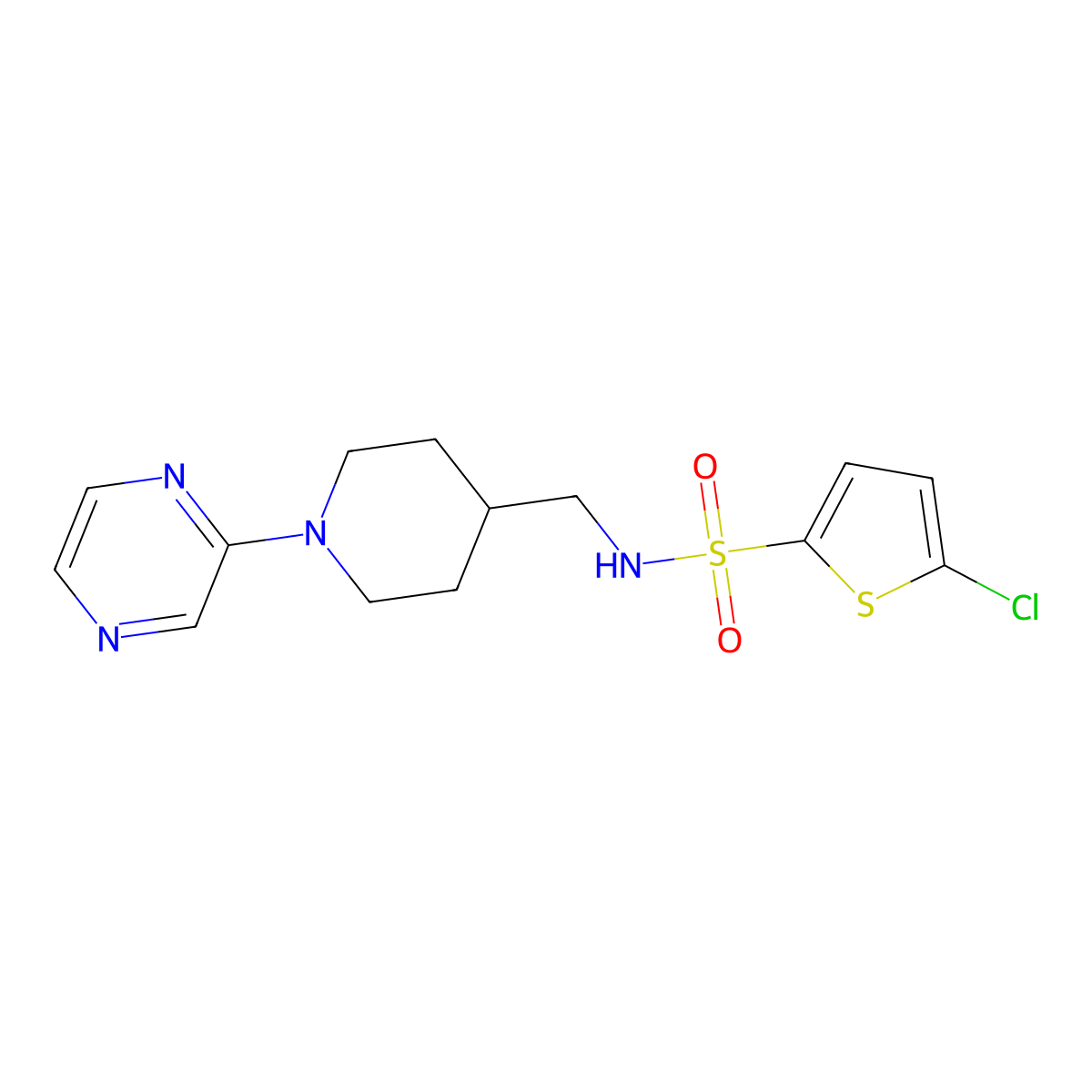 5-chloro-N-((1-(pyrazin-2-yl)piperidin-4-yl)methyl)thiophene-2-sulfonamide molecular structure, CAS 1396866-84-4