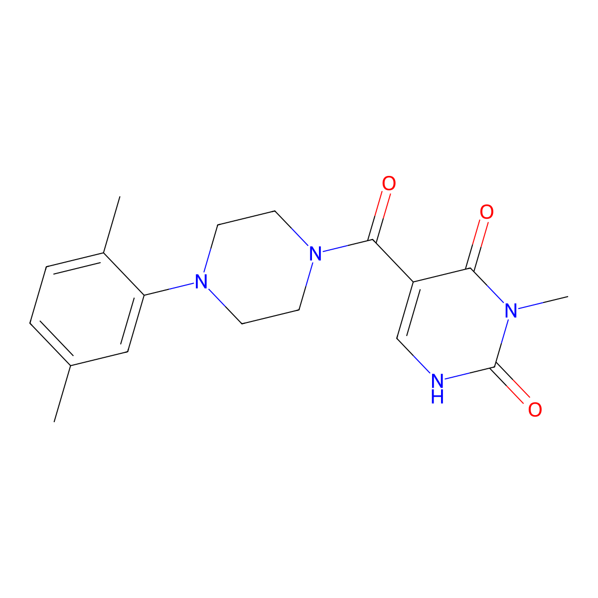 5-(4-(2,5-dimethylphenyl)piperazine-1-carbonyl)-3-methylpyrimidine-2,4(1H,3H)-dione molecular structure, CAS 1396866-85-5
