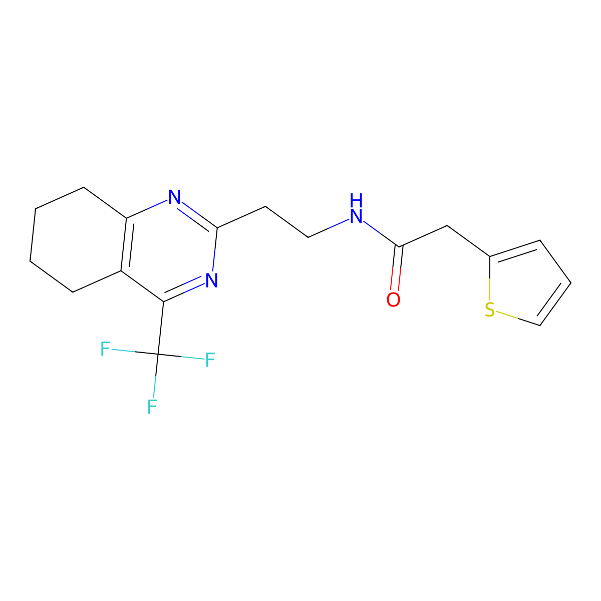 2-(thiophen-2-yl)-N-{2-[4-(trifluoromethyl)-5,6,7,8-tetrahydroquinazolin-2-yl]ethyl}acetamide molecular structure, CAS 1396866-87-7