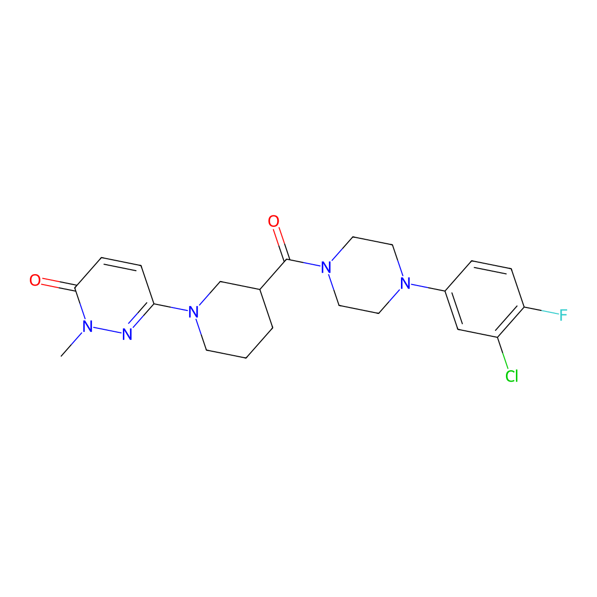 6-(3-(4-(3-chloro-4-fluorophenyl)piperazine-1-carbonyl)piperidin-1-yl)-2-methylpyridazin-3(2H)-one molecular structure, CAS 1396866-89-9
